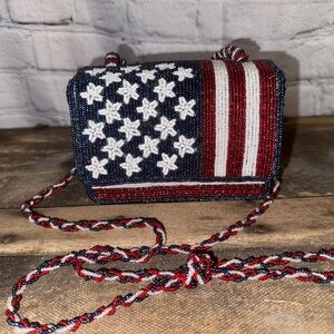 Ermo Beaded American Flag Bag – Patriotic Red White Blue Handbag Crossbody Purse